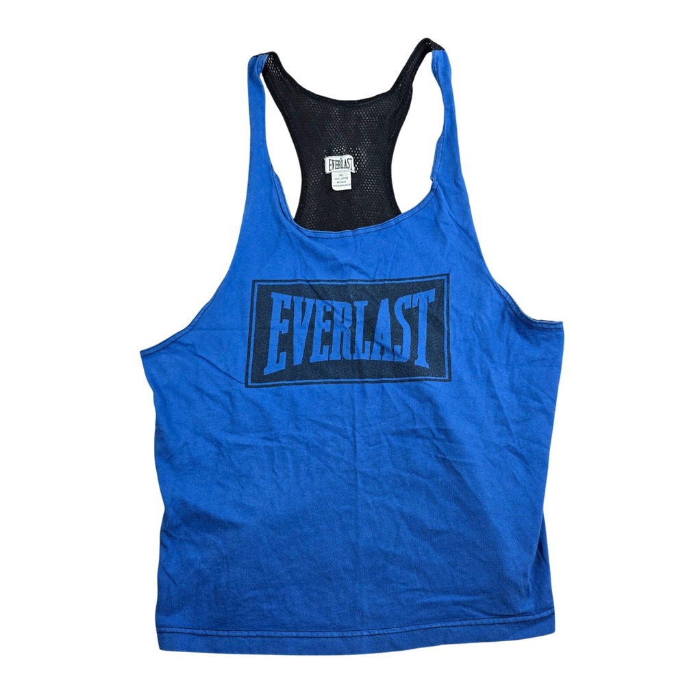 Vntg Everlast Tank‎ Top Men S Women XL Blue Black Mesh Back Racerback Gym Muscle